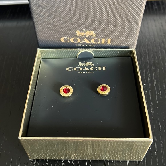 Coach Jewelry - COACH Open Circle Stone Strand Earrings red stone gold tone New in Coach Box
